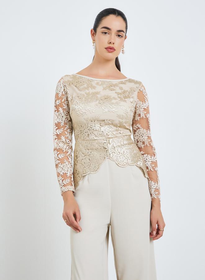 Styli Women Lace Overlay Wide Leg Evening Jumpsuit - Image 1